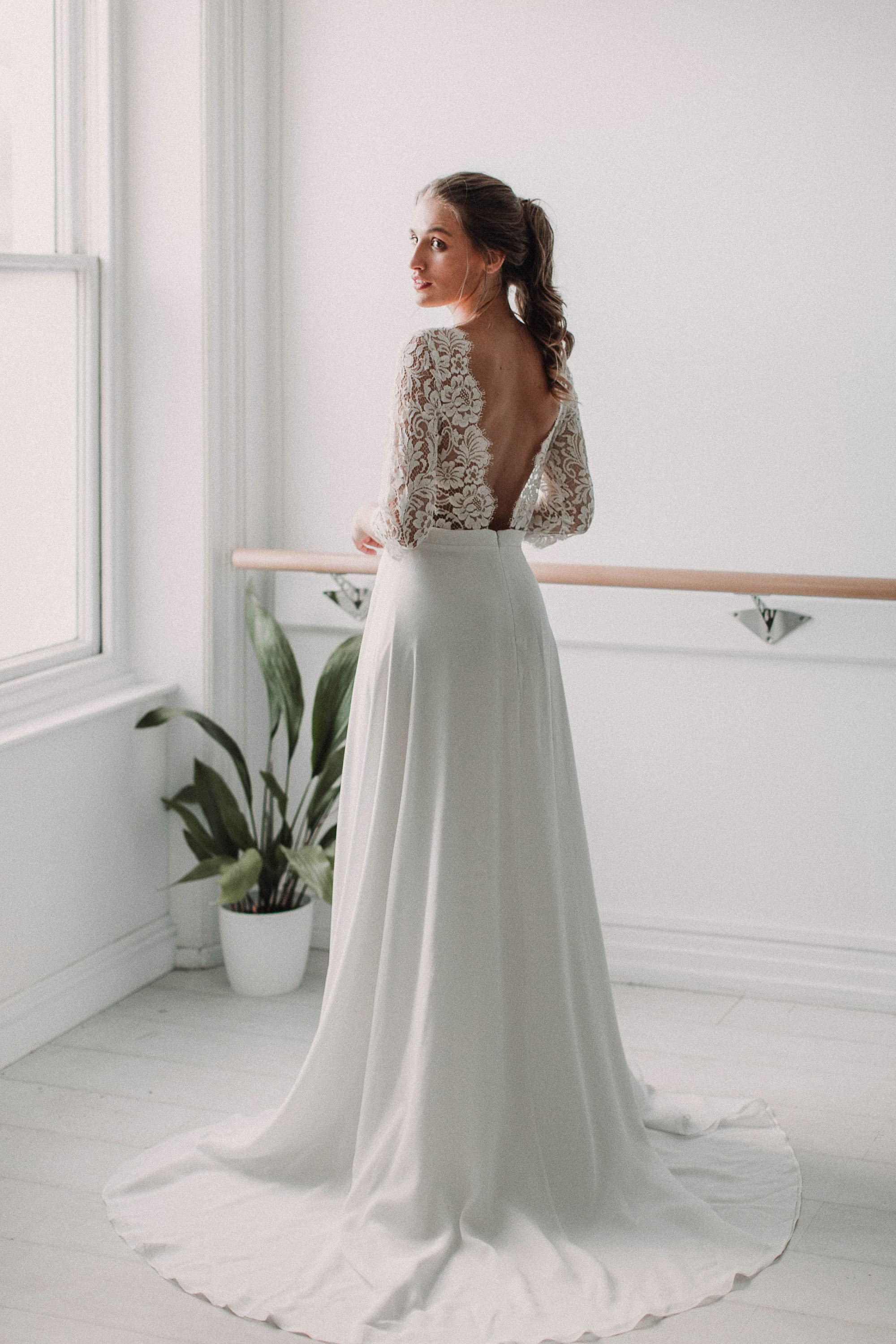 Posie Long Sleeve Wedding Dress, Boho Dresses, Organic Backless Dress. Simple Dress