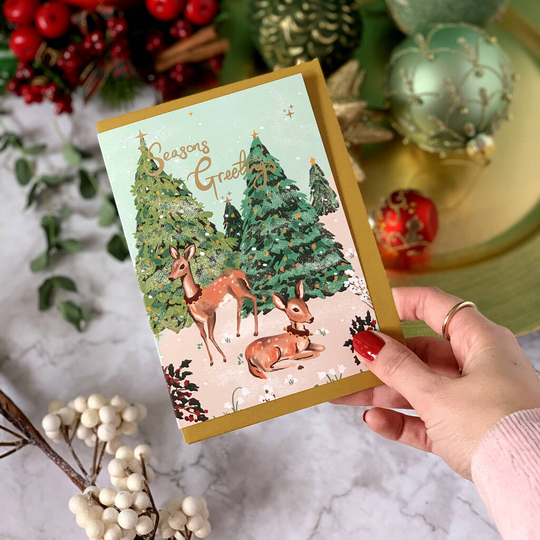 'Seasons Greetings' Deer Scene Charity Christmas Card