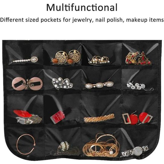 Hanging Jewelry Organizer, Double Sided 40 Pockets and 20 Magic Tape Hook Jewelry Organizer, Necklace Holder Jewelry Chain Organizer for Earrings