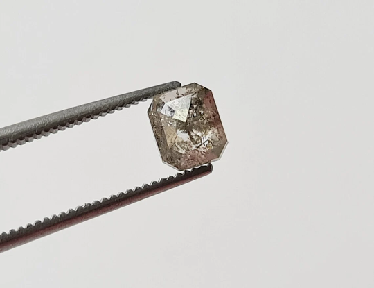 5.6x4.8mm Salt & Pepper Emerald Cut Diamond, Clear Black Grey Rose Loose Faceted Flat Back Diamond Cabochon - Ppd985
