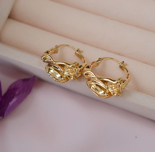 Organic Hoop Gold Earrings, Chunky Thick Mother Gift, Wife Present, Irregular Women Boho Earrings Gift