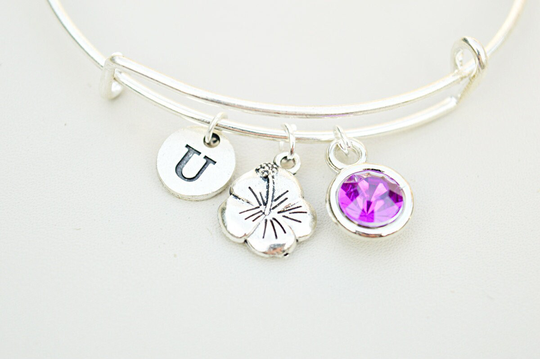 Hibiscus Bracelet, Gifts, Jewellery, Flower Charm Bird , Pendant, Tropical Flower, Aunt, Mother, Sister