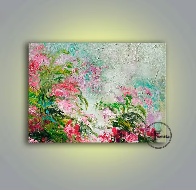 Textured Art 3D Abstract White Pink Painting Of Flowers Delicate Nordic Loft Light in The Bedroom