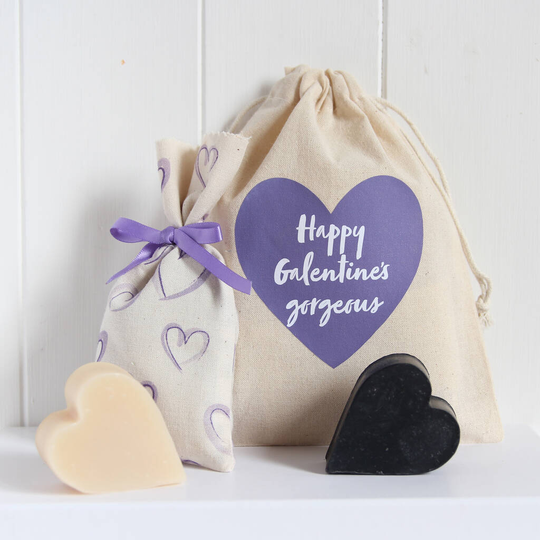 Personalised Purple Heart Organic Gift Bag Set