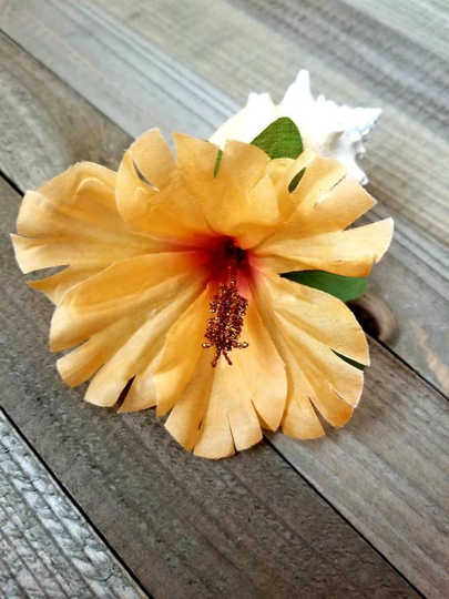 Orange Hibiscus Hair Clip, Single Orange Pink Silk Flowers, Wedding Flowers