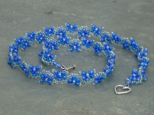 Forget Me Not Band Necklace, Czech Seed Bead in Frosted Blue, Aqua, Cobalt & Lavender Lined Seed Beads, UK Seller