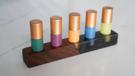 Black Walnut Essential Oil Roller Holder For 5 Rollers, Resin, Glitter, Display, Organization