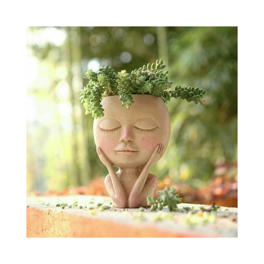 Bearsu - Human Face Vase Resin Succulent Plant Pots Garden Creative Art Abstract Portrait Flower Pots 16 x 12 x 21 cm