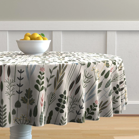 Abstract Botanical Round Tablecloth - Herb Garden By Sarahparr Geometric Cotton Sateen Circle Spoonflower