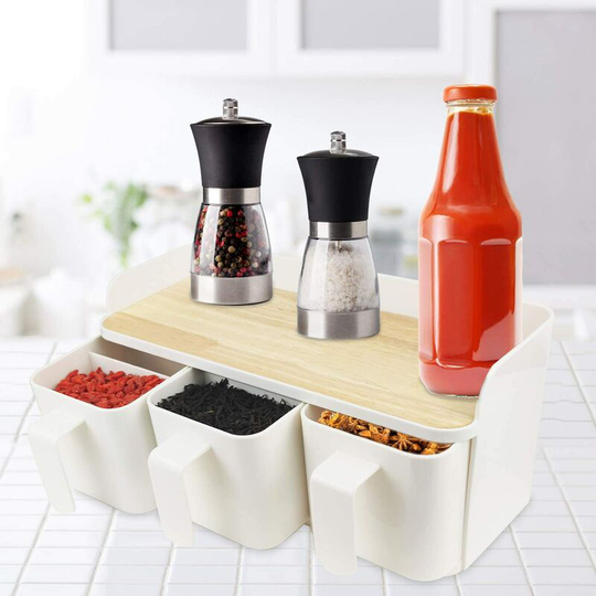 Echoo - Seasoning Storage Box, 3 Seasoning Storage Boxes, a Total Of 6 Storage Compartments