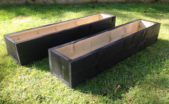 2 X 60 cm Long Wooden Garden/Herb Planters - Painted Black Ash- Ready Assembled With Fast Delivery