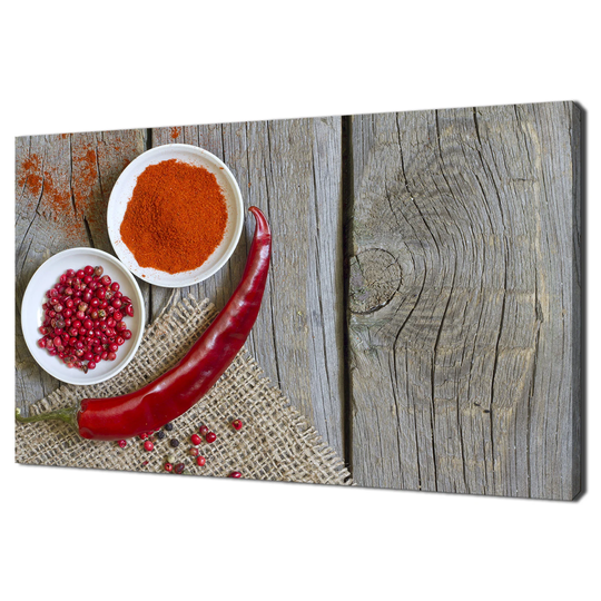 Smily Herbs & Dried Spices On Wooden Board Kitchen Modern Design Home Decor Canvas Print Wall Art Picture
