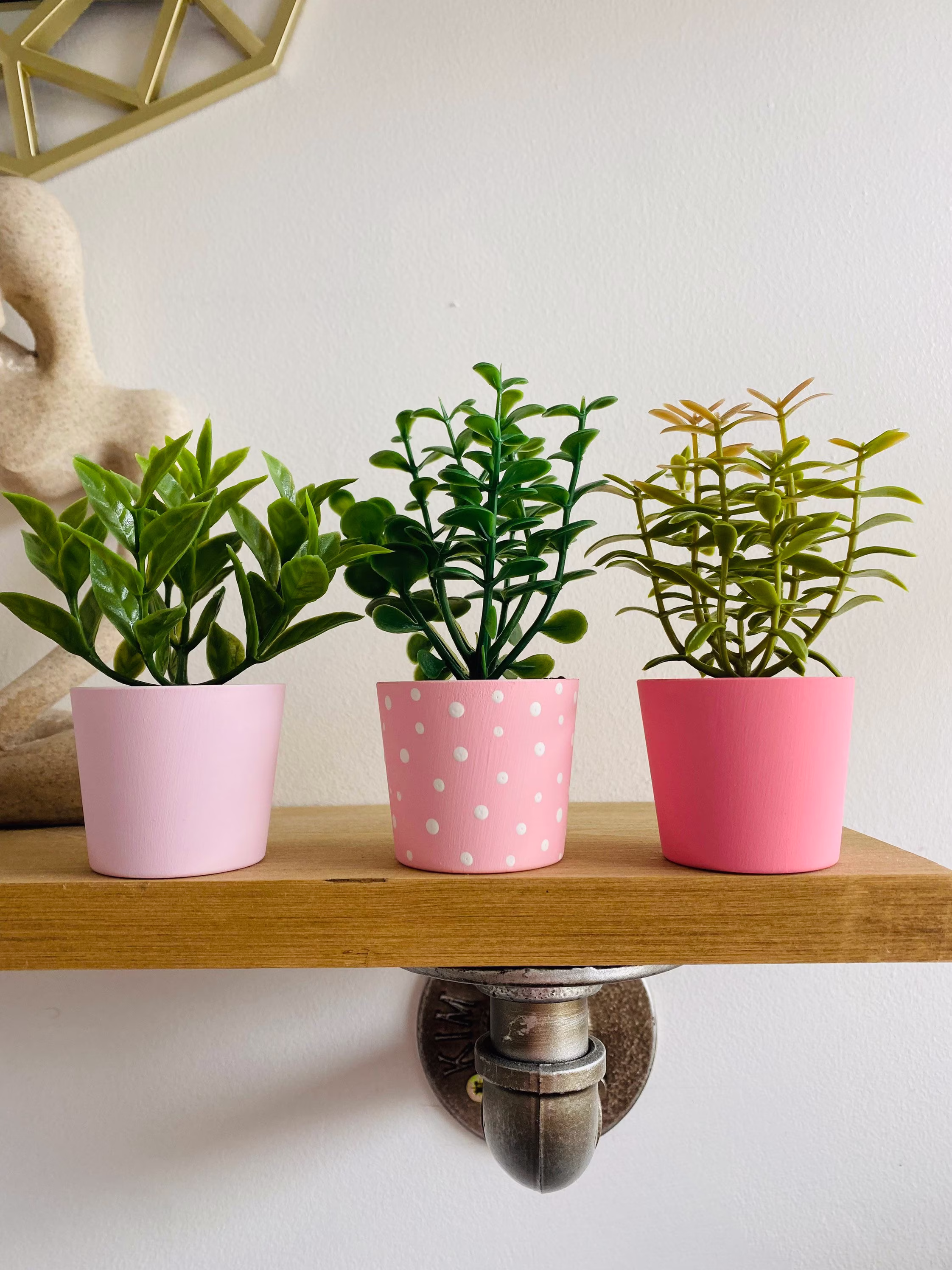 Set Of 3 Faux Plant in Pot Herbs Any Colours Girls Bedroom Shelf Decor Shelfie Accessories Jungle Theme Nursery Flower Pink