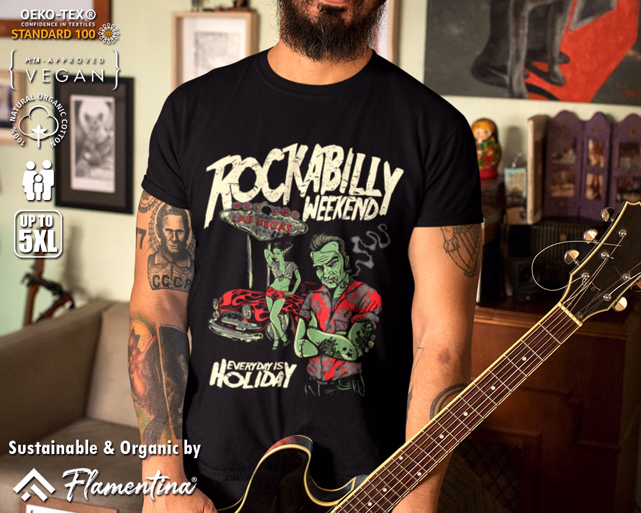 Rockabilly Organic Cotton T-Shirt Music Rock & Roll Weekend Las Vegas Holiday Trip | Mens, Womens & Kids Sizes