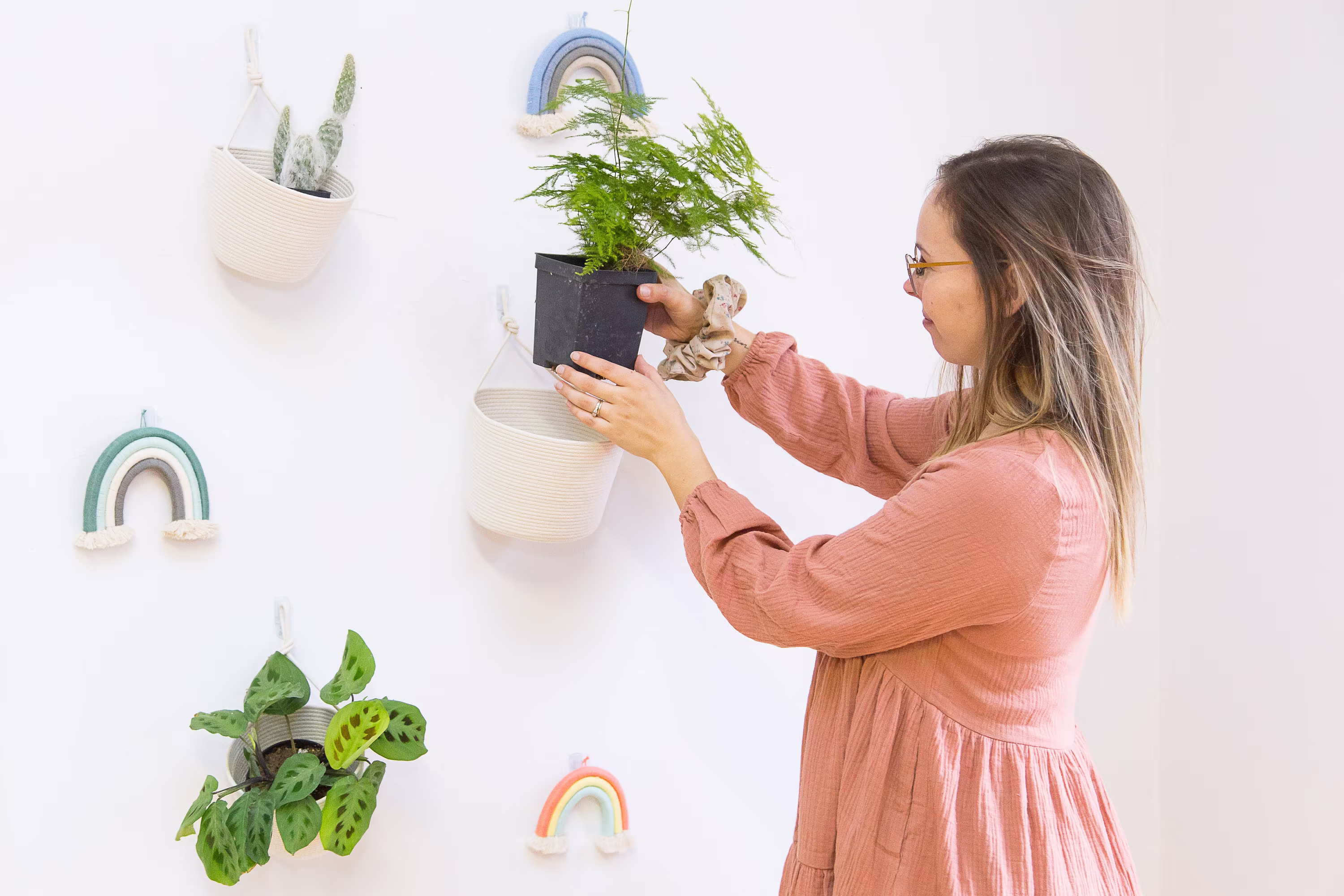 Wall Hanging Planters/Catch All's - Peg Rail Basket, Plant Wall Basket