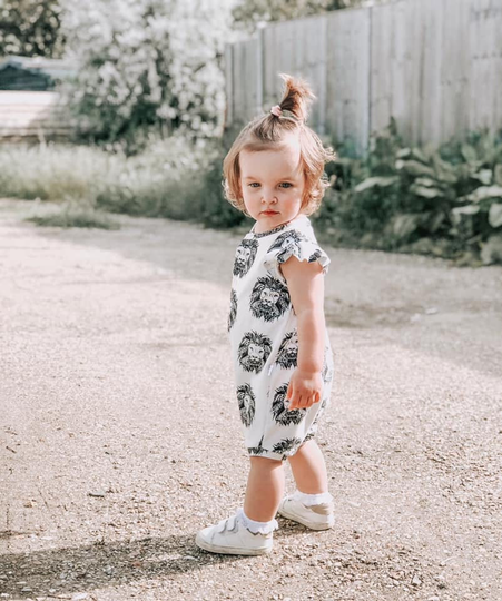 Organic Lion Baby Romper - Onsie Baby Girl Outfit Newborn Long Toddler Kids Monochrome