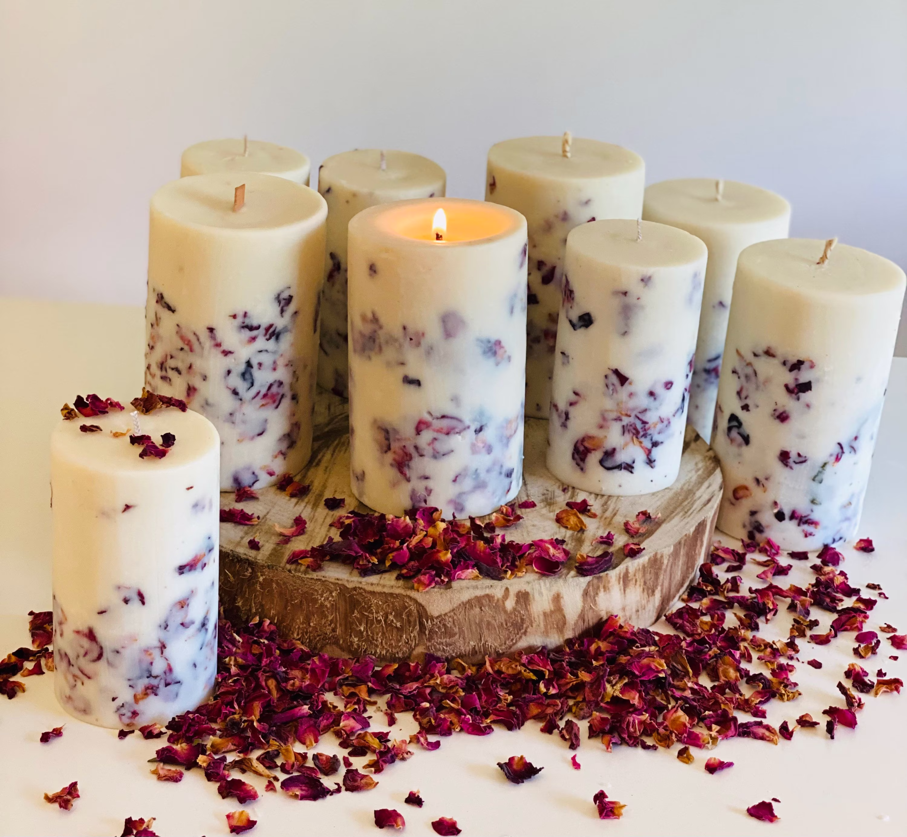 Rose Candles, Flower Soy Pillar Wedding Gift, Petals Candle, Table Decor, Botanical Floral Decor