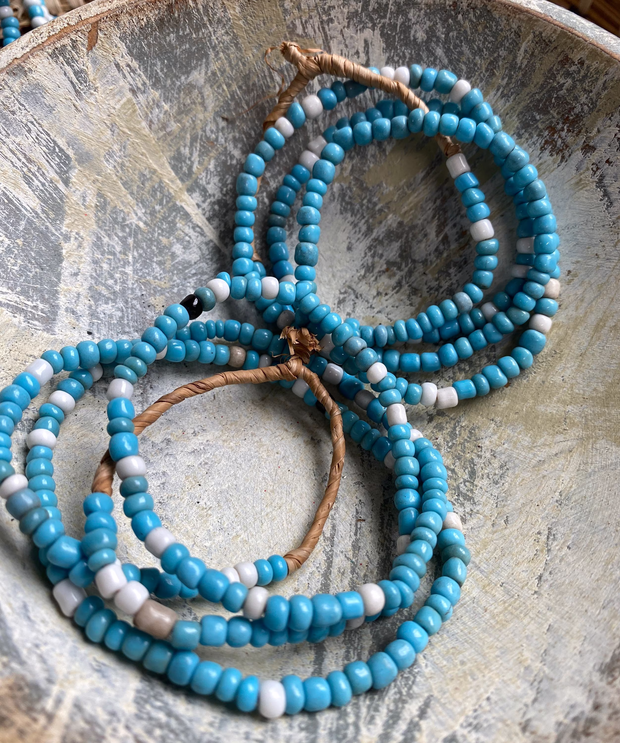 African Natural Cut 3mm Seed Beads Blue With White, Blue Seed Beads