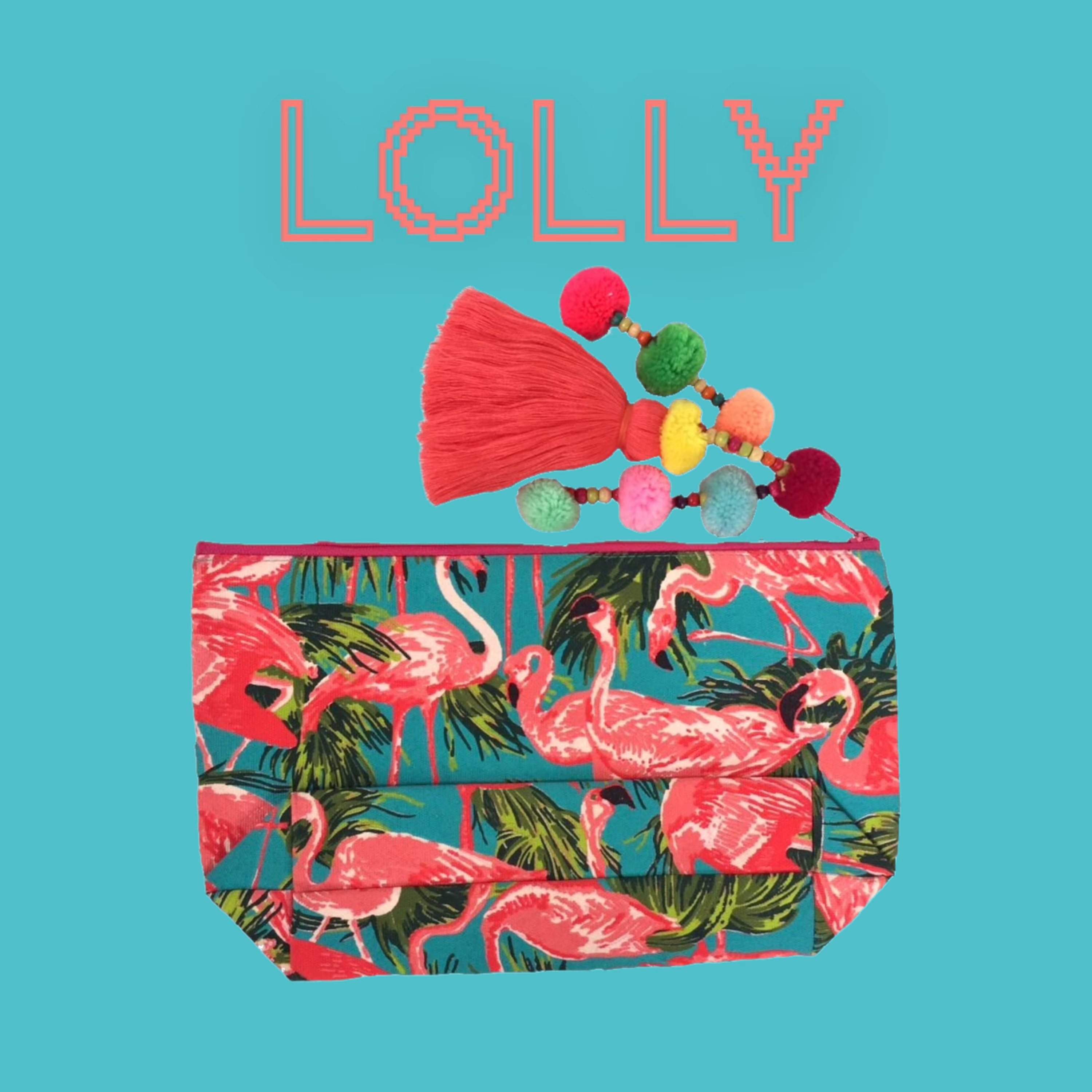 Lolly 106 Pink Flamingo Print Cosmetic Bag, Make Up Bag For Woman, Makeup Organizer, Grab Bag Bridesmaid Gift, Or Birthday