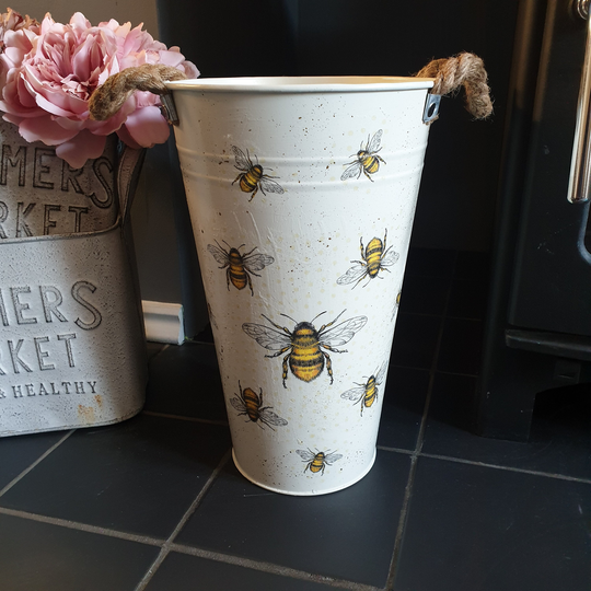 25cm Personalised Bee Decorative Rope Bucket Vase