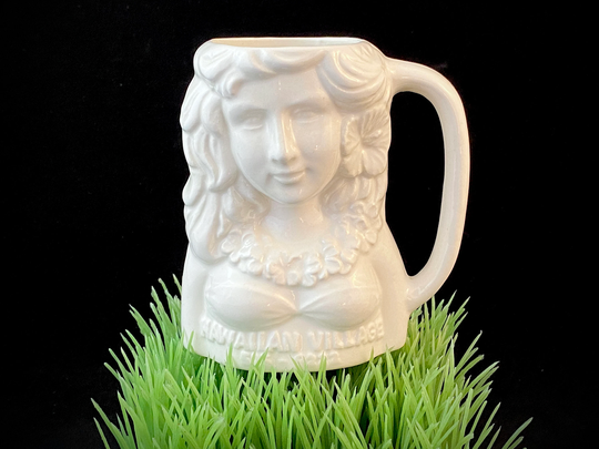 Vintage Hawaiian Village Hula Girl Mug, Vancouver Bc Canada, White Ceramic Wahine Bust, Tiki Decor, Ernelli Japan