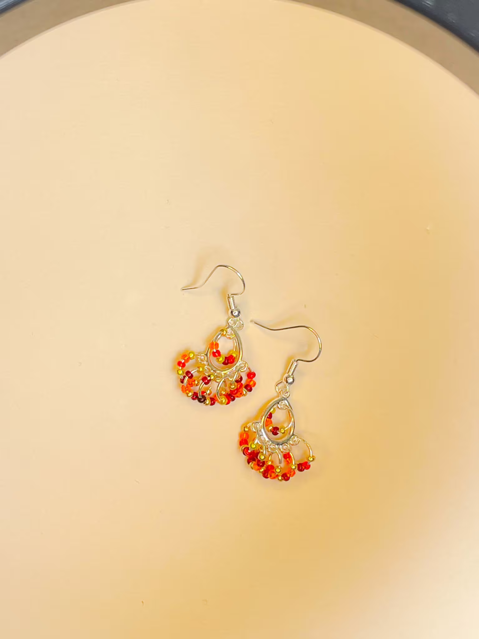 Czech Seed Beads Mix 11/0 Peach Dangle Earring, Glass Earrings, Drop Chandelier Plated With Beautiful Micro Silver Earing