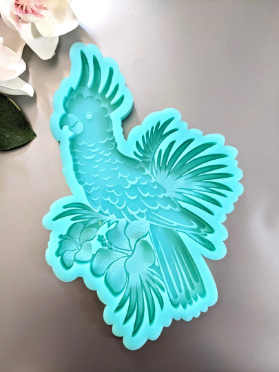 Feathered Parrot Hibiscus Coaster-Size Silicone Mold/Resin Concrete