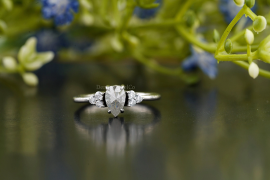Vintage Salt & Pepper Diamond Engagement Ring White Gold Ring | Pear Shaped Bridal Art Deco Wedding Anniversary Promise