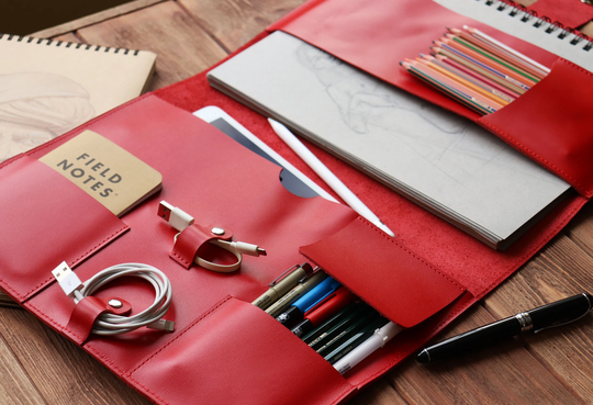 Leather Notebook & Ipad Case, Personalized, Travel Organizer, Organizer A4, Red