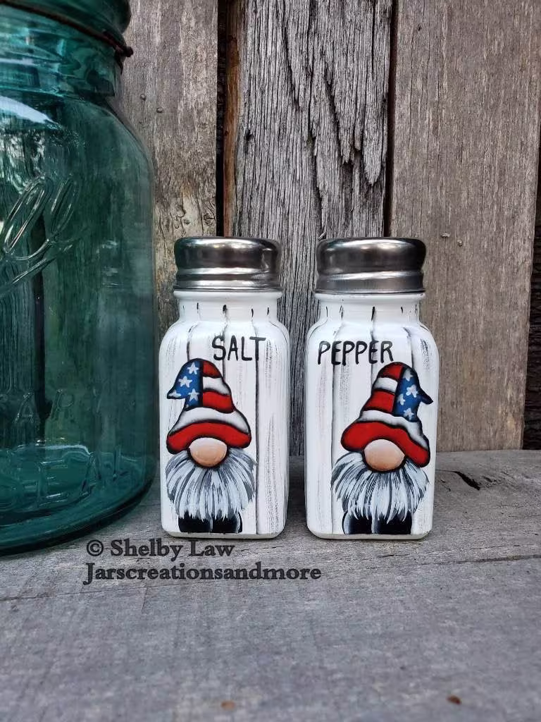 Patriotic Gnome Salt & Pepper Shakers, Hand Painted Gnomes