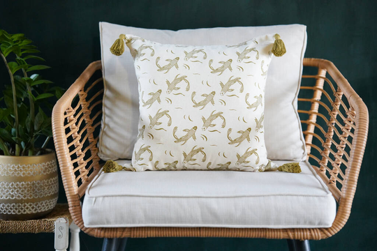 Sakana Fish Pattern Cotton Cushion Cover In Herb