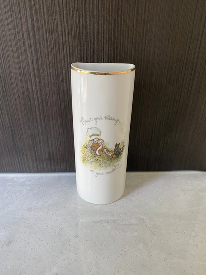 Holly Hobbie Wall Pocket Planter, Count Your Blessings, Not Troubles, Made in Japan