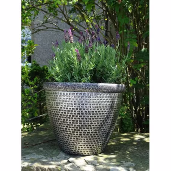 25cm Silver Plastic Round Cromarty Planter Antique Plant Flowers Pot Cover Decorative