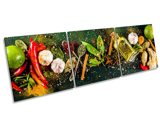 Herbs Spices Modern Kitchen Picture Canvas Wall Art Three Panel Print