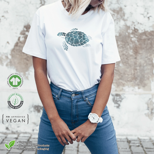 Turtle Ocean Spray Vegan Organic Cotton Ladies White T-Shirt
