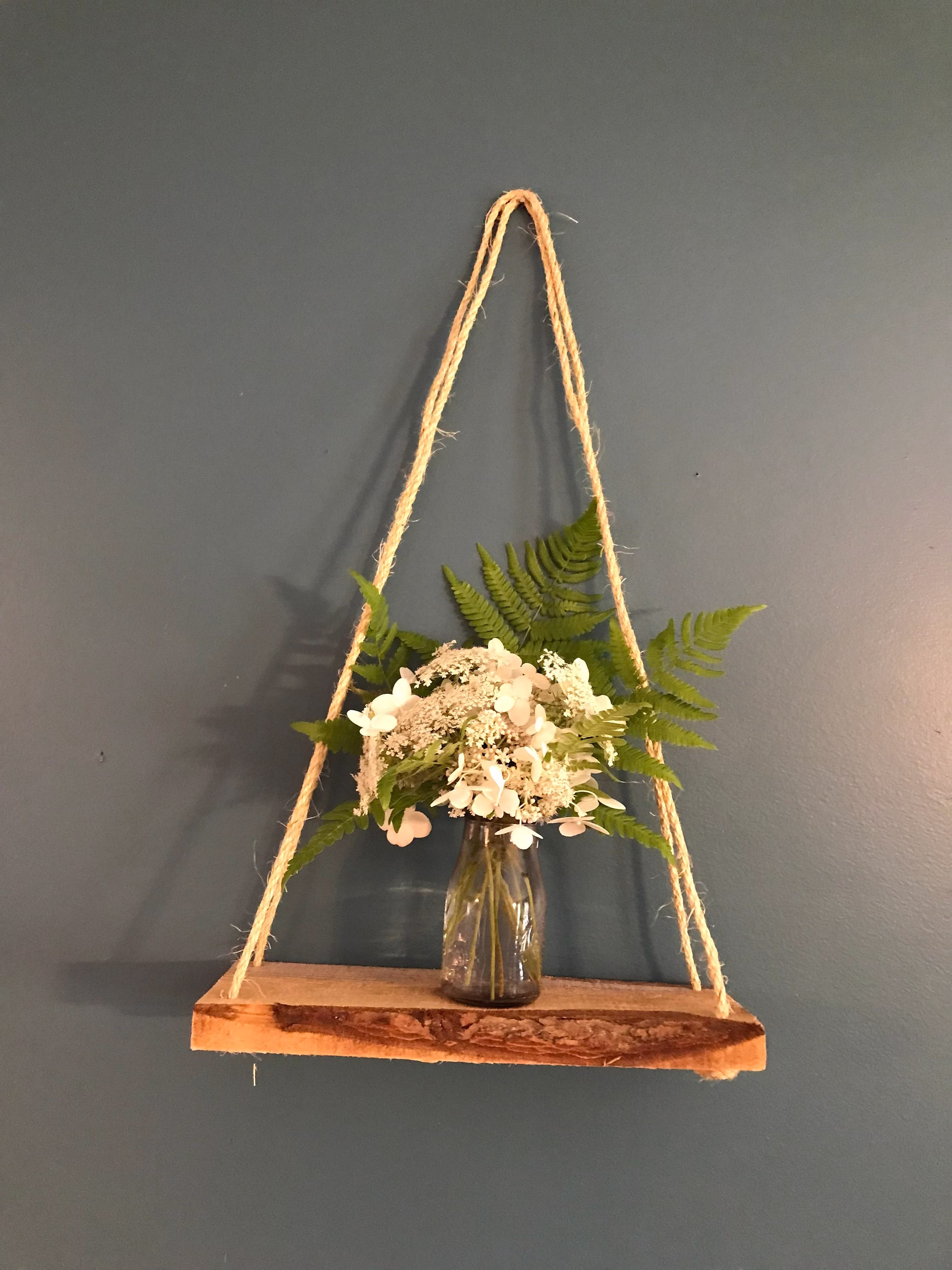 Reclaimed Live Edge Hanging Wall Window Plant Shelf