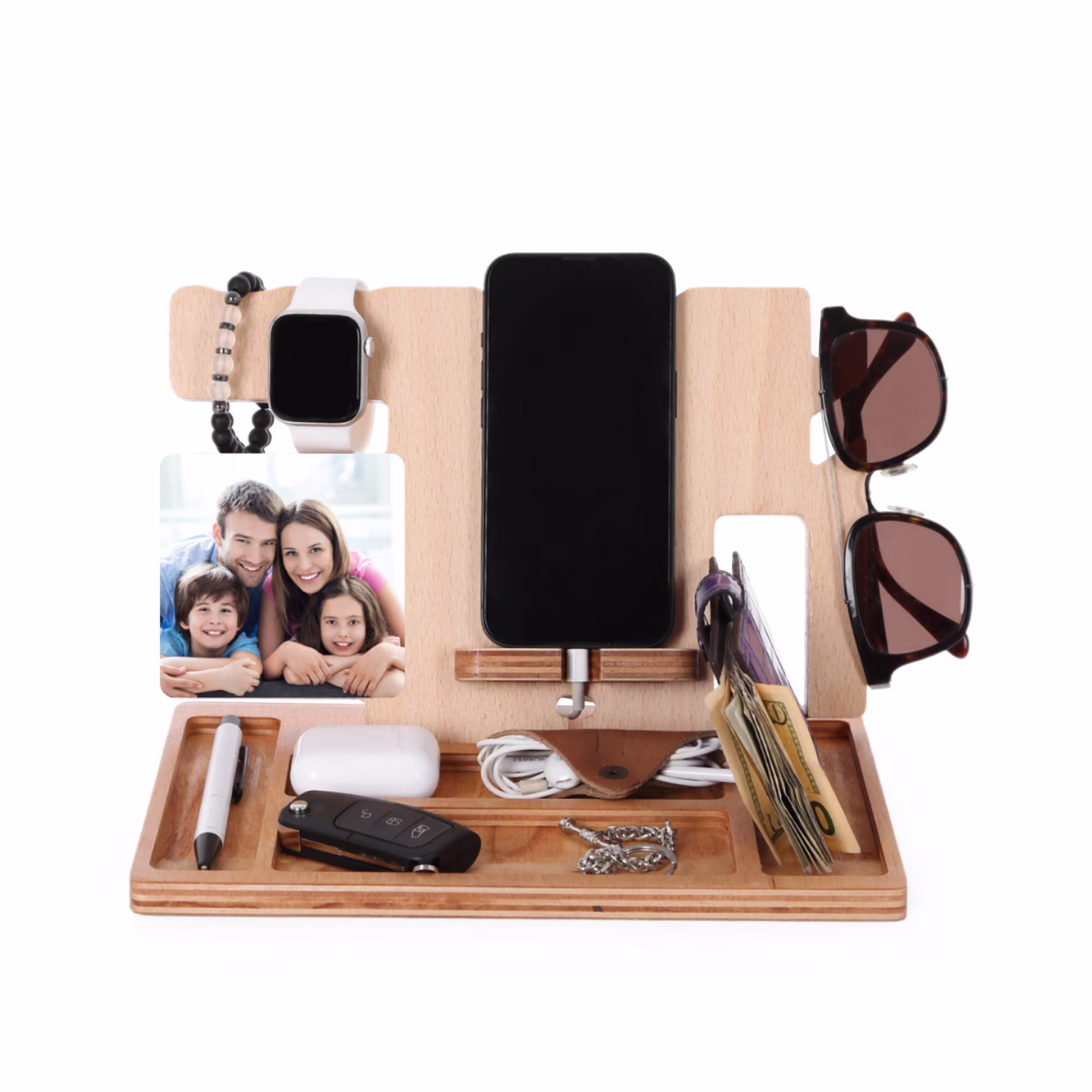 Luxury Phone Charging Station Accessory Natural Color Organizer Pocket Dump Tray Smart Christmas Gift Santa's Man Cave