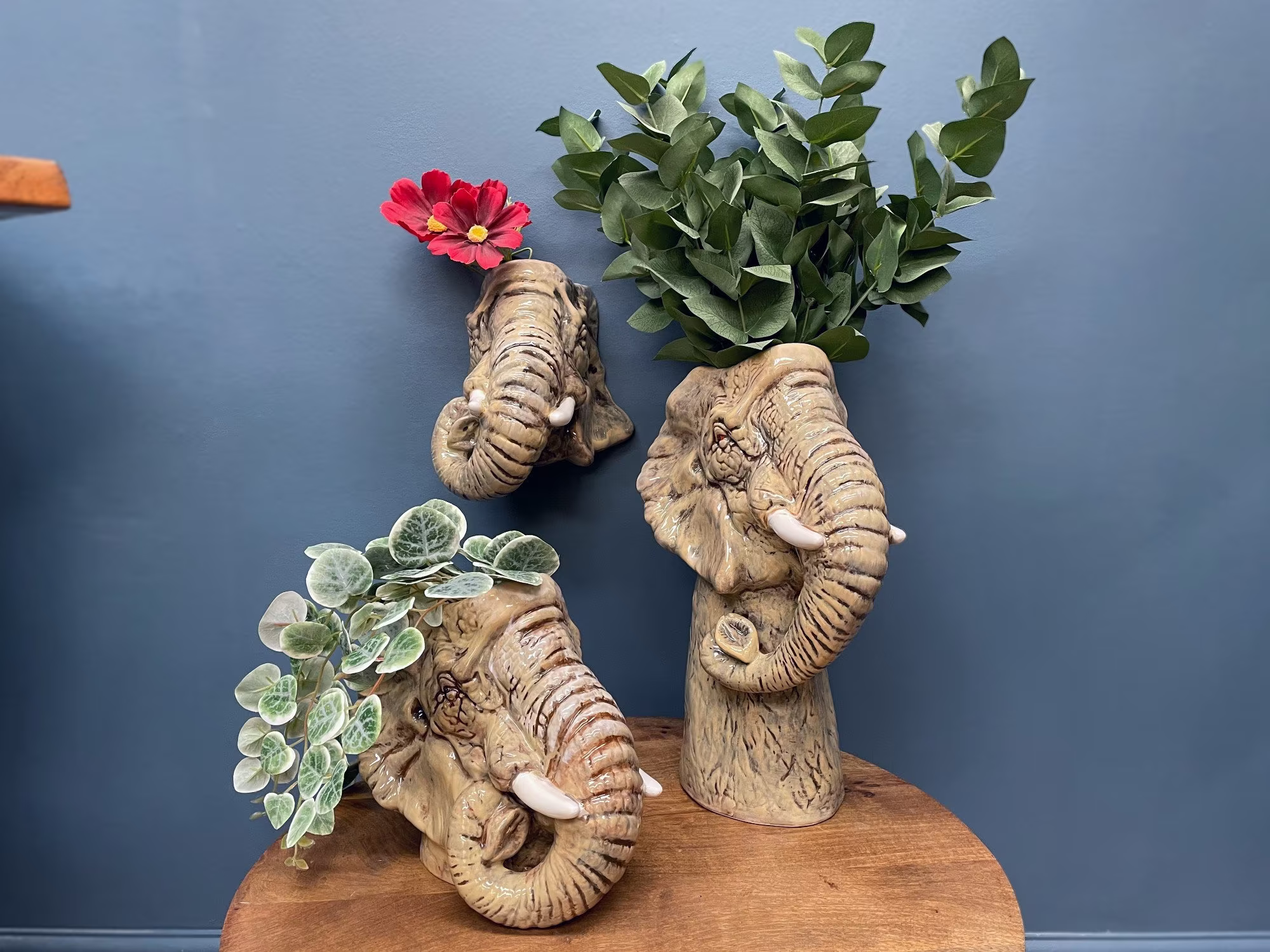 Elephant Head Ceramic Wall Sconce/Freestanding Vase Storage Jar Planter