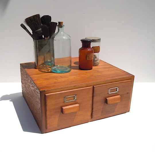 Vintage Library Card Catalog Cabinet/2 Drawer Pine Large Storage Organization Primitive Rustic Farmhouse Decor Office