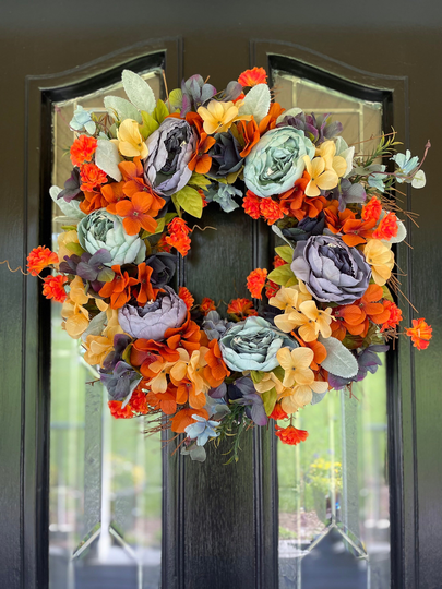 Autumn Wreath, Fall All Seasons Front Door Decor, Country Farmhouse Peony Thanksgiving Decor