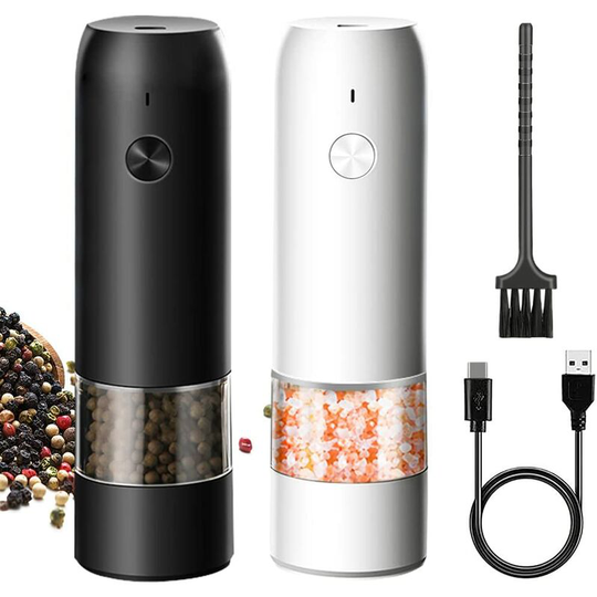 2 pcs usb Rechargeable Electric Salt and Pepper Grinder - Automatic Operation - With led Light - One-Handed Operation - Ceramic Adjustable Coarse Grit