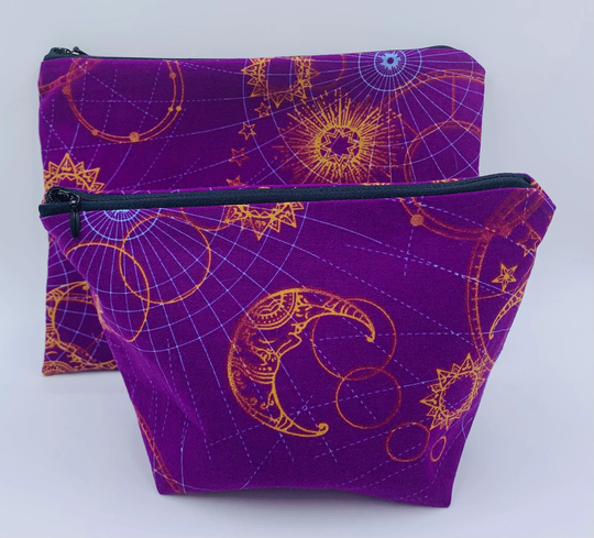 Fun Purple Celestial Star & Moon Themed Zippered Organizer Bags, Zip Pouches, Make-Up Organizers, Travel, Beach Bag Organizers