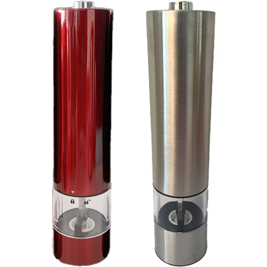 Electric Salt and Pepper Grinder Set, Automatic One Handed Operation,Ceramic Grinder, 2 Pack 1pcs metal+1pcs red