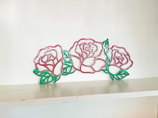 Geometric Rose Trio Metal Wall Art | Garden Home Decor Outdoor Patio Fence Decoration