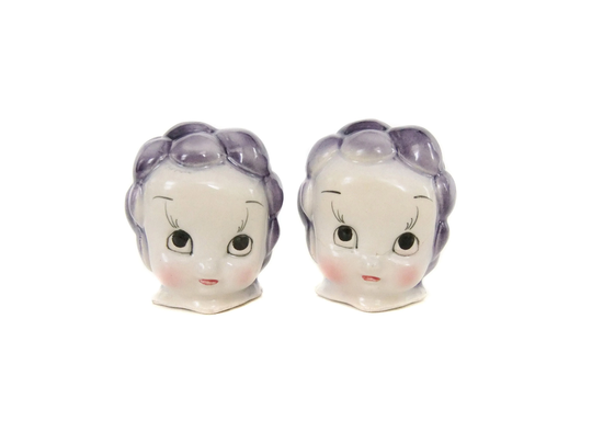 Repaired Vintage Anthropomorphic Grape Salt & Pepper Shakers, Made in Japan 1950's Fruit Shakers