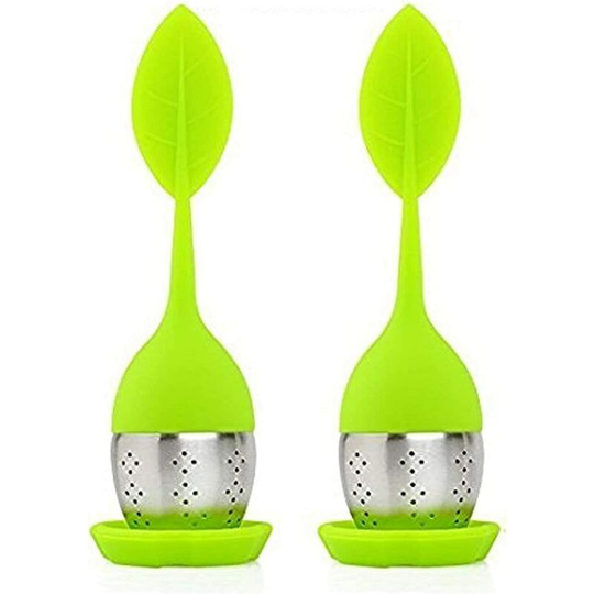 Original Tea Infuser with Food Grade Silicone Infuser Tea Ball Saucer & Stainless Steel Strainer Tea Infuser - Green (Set of 2)