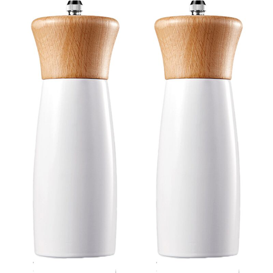 Wooden Salt and Pepper Grinder Set, Elegant Lighthouse Sea Salt Grinder and Black Pepper Mill White