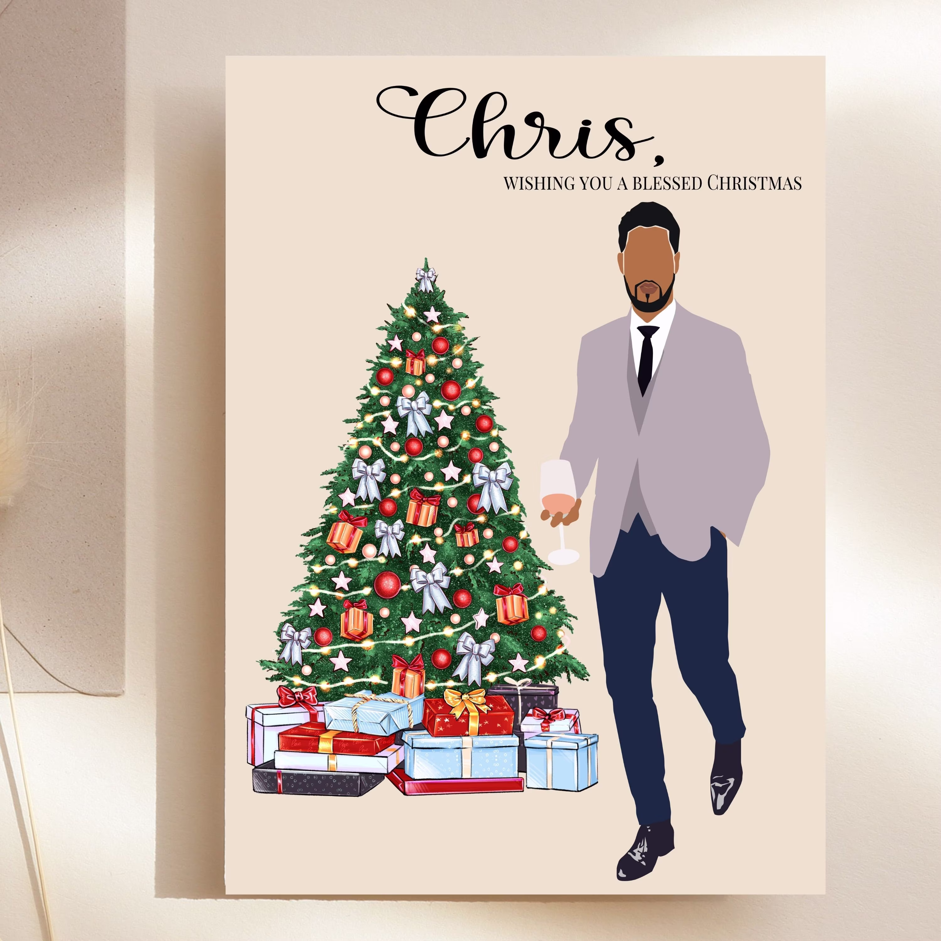 Black Man Christmas Card, Seasonal Greetings, Holiday Diverse Greeting Cards, Merry Xmas Afro Caribbean Ethnic