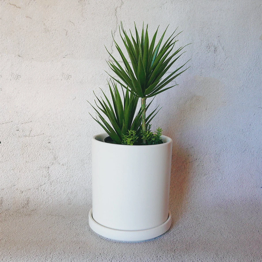 7 Inch White Planter With Saucer/Ceramic Large Drainage Hole & Saucer/Minimalist Size/ White Indoor