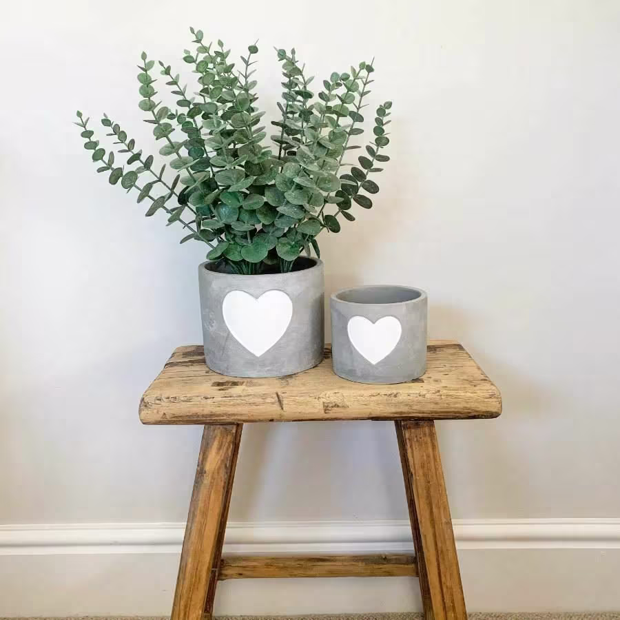 Cement Planter Pot - Grey White Heart Plant Indoor Flower Pots Concrete Planters For The Home 11cm 13cm 15cm